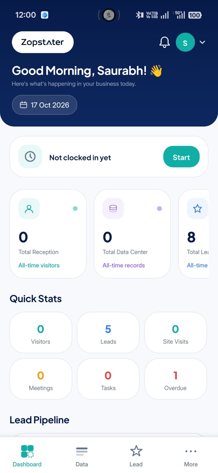 Zopstater CRM mobile dashboard